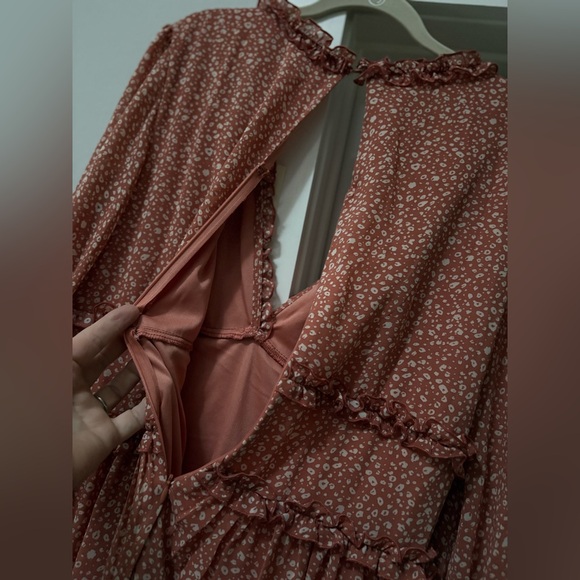 She + Sky Terracotta Floral Long Sleeve Dress - Picture 9 of 12